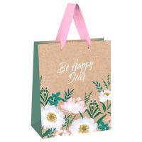 Пакет подарочный 18*23*10см "Be happy" отд. фольгой крафт MESHU /MS_51735/Рельеф