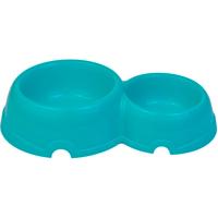 Миска двойная пластик для кошек и собак 150/250мл бирюза