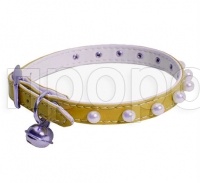 Ошейник синтетик 10мм двойной прошитый с жемчугом и бубенчиком желтый 30см/00210111-04 Ошейник синтетик 10мм двойной прошитый с жемчугом и бубенчиком желтый 30см/00210111-04