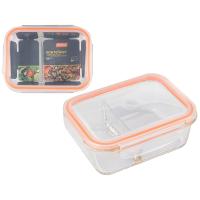 Контейнер Gusto 1л 2-секц. жаропр стекла с крышкой с заж.пласт 008677 /24шт/ Mallony