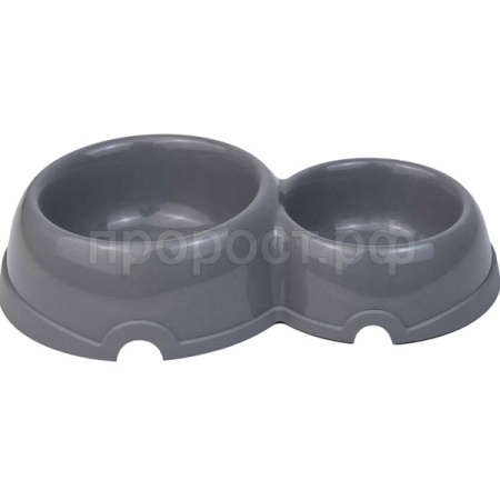 Миска двойная пластик д/кошек и собак 200мл серый/350мл/2312/Дарэлл