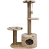 Когтеточка домик с 2-умя полками и домиком круглая мех джут беж с игрушкой 112*66*38см/DONBARON