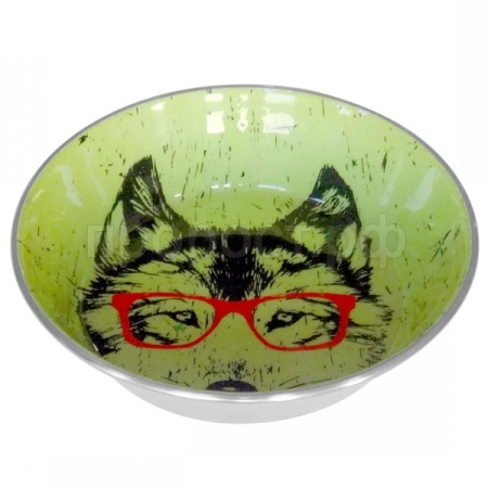 Миска метал 0,7л с не скольз. мордочка волка УЮТ/6шт/АМц251/Евро