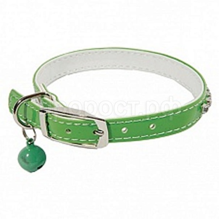 Ошейник синтетик 10мм двойной прошитый со стразами и бубенчиком зеленый 30см/00210106-05 Ошейник синтетик 10мм двойной прошитый со стразами и бубенчиком зеленый 30см/00210106-05