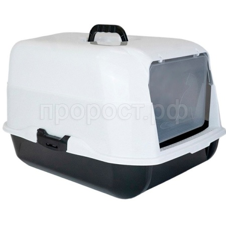Туалет бокс д/кошек ZooM закрытый с дверцей 50*37*h34см черный низ/белый верх/2933/Дарэлл