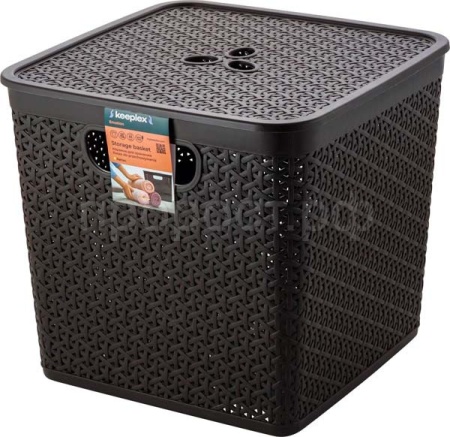 Корзина д/хранения Keeplex Rattan 21л с крышкой квадрат. темный каштан KL1305 /6шт/ПР