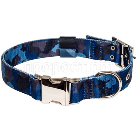 Ошейник капрон 30мм"Камуфляж"быстросъемный с метал. фастом 47-57см синий/20130001-06/Каскад