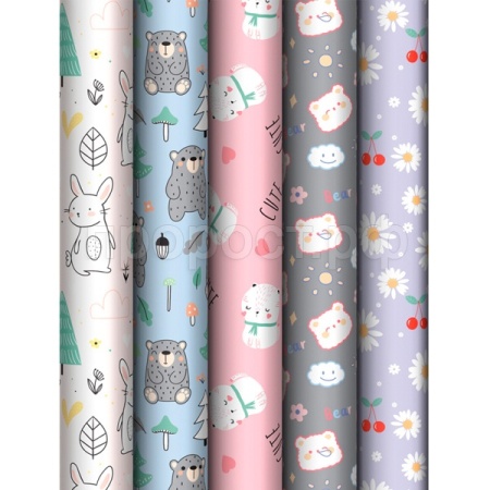 Упаковочная бумага 70*100см "Сute friends", 80г/м2, глянц.  MESHU/372614/Рельеф