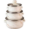 Набор кастрюль-мини (450мл,750мл,1100мл) в инд. упак. кремовый мрамор R-554 /12шт/ Маруся