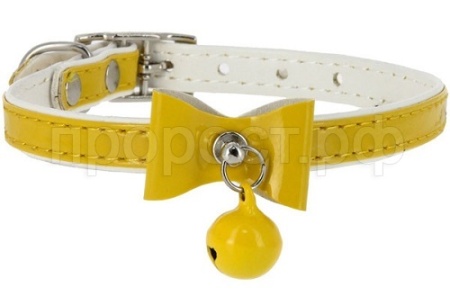 Ошейник синтетик 10мм двойной прошитый с бантом и бубенчиком желтый 30см/00210107-04 Ошейник синтетик 10мм двойной прошитый с бантом и бубенчиком желтый 30см/00210107-04