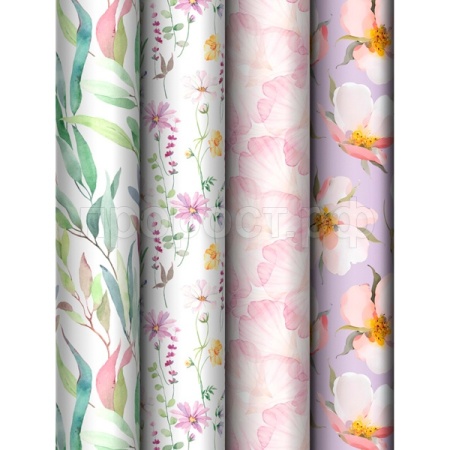 Упаковочная бумага 70*100см "Bouquet" 80г/м2 глянц. ассорти 4 дизайна MESHU /372633/Рельеф