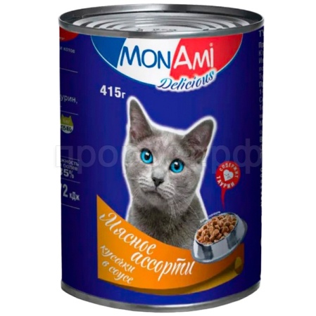 Кошки МонАми 415г мясное ассорти соус ж/б 12шт/2203 ЧЗ Кошки МонАми 415г мясное ассорти соус ж/б 12шт/2203 ЧЗ
